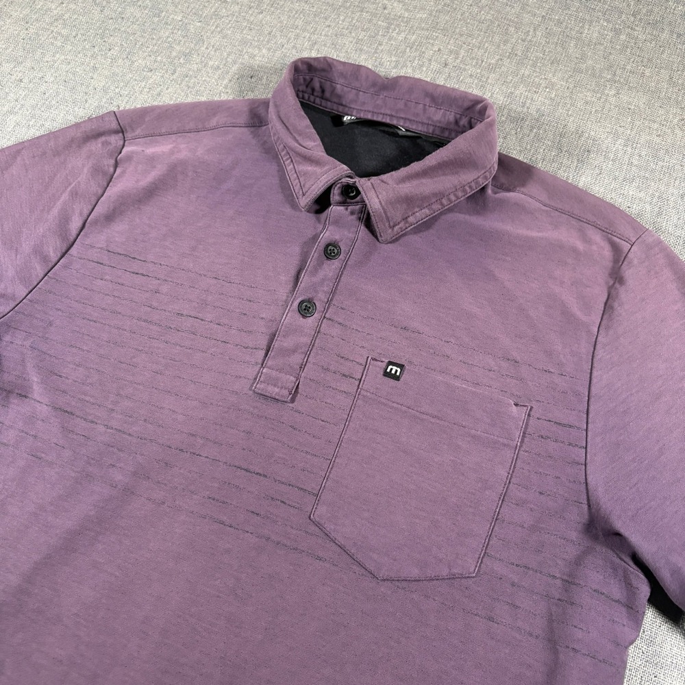 TravisMathew Polo Shirt Mens M Purple Short Sleeve Striped Pocket RN123280